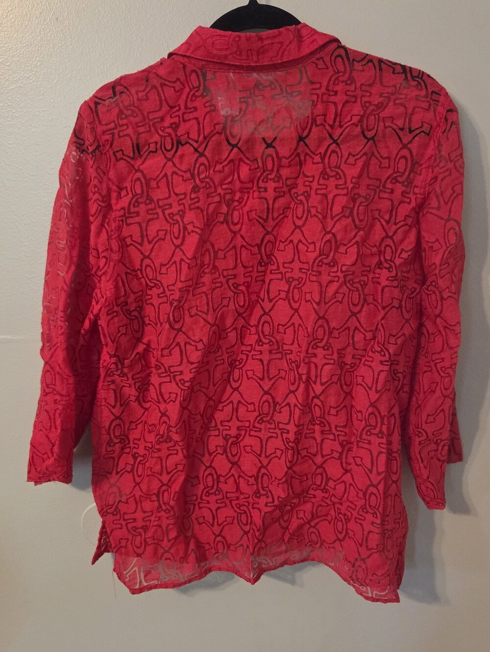 Alfred Dunner Women's Red Sheer Anchor Button Up Blouse Top 3/4 Sleeve Sz 10 - Picture 2 of 7